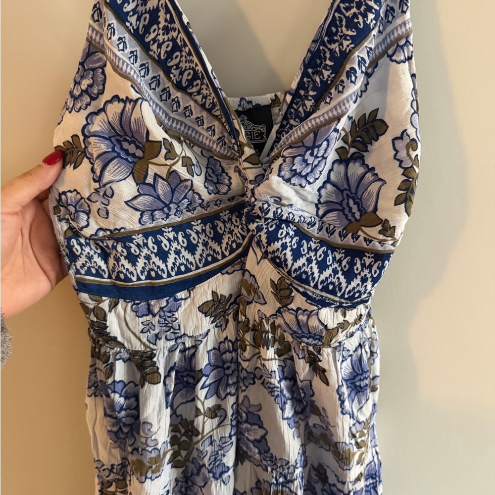 Easter / Spring DRESS 💐 Angie sleeveless Floral Blue & White twist front mini - Picture 3 of 6
